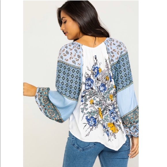 Free People Positano Blouse in Blue Combo - Picture 5 of 11